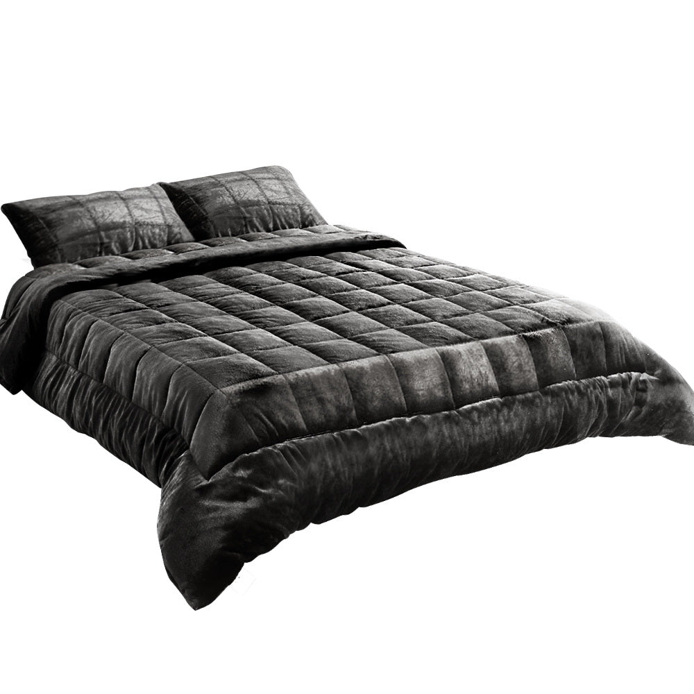 Giselle Bedding Faux Mink Quilt Set – Charcoal, Super King