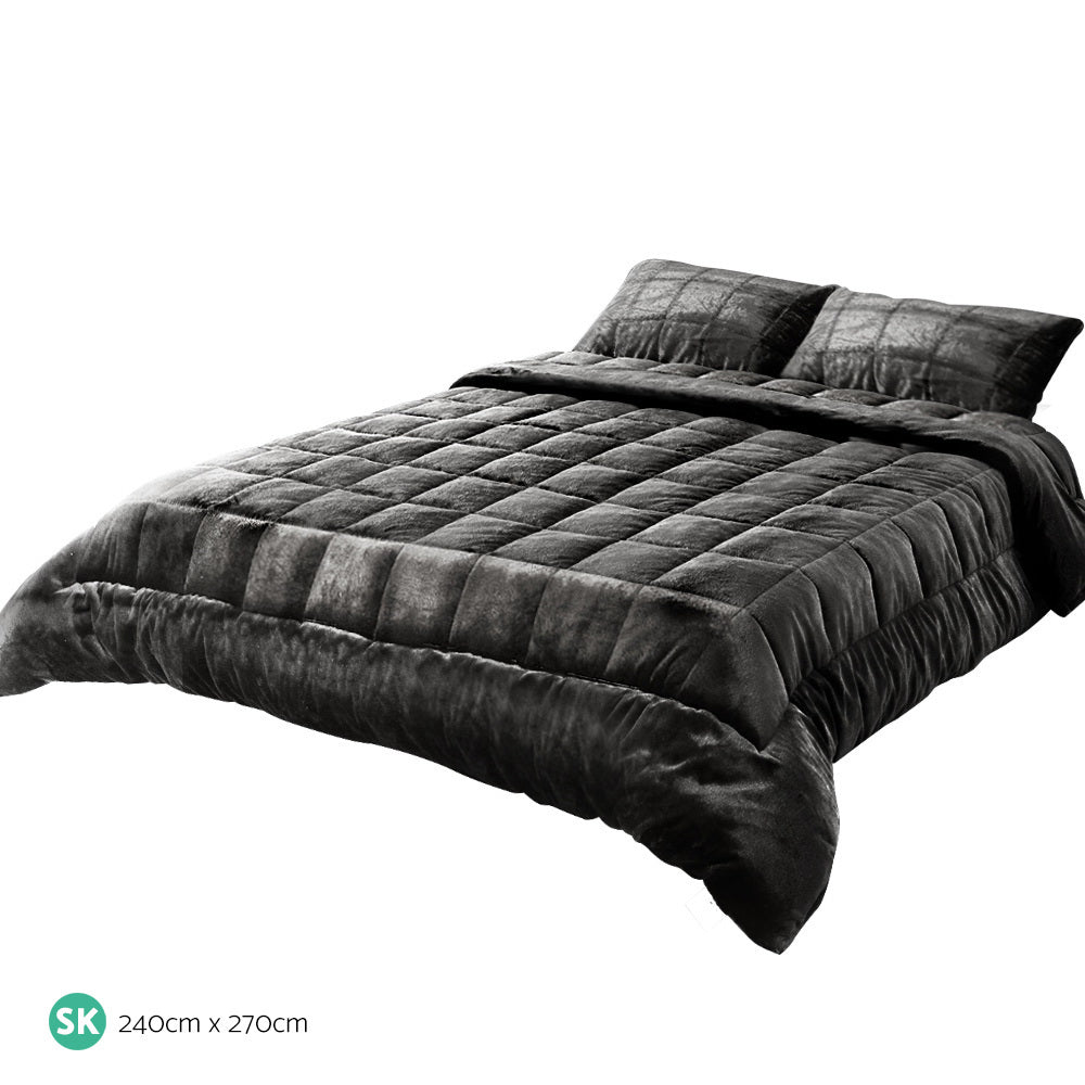 Giselle Bedding Faux Mink Quilt Set – Charcoal, Super King