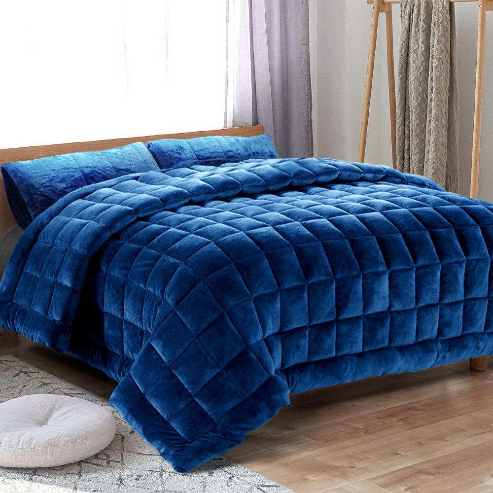 Giselle Bedding Faux Mink Quilt Set – Navy blue, King