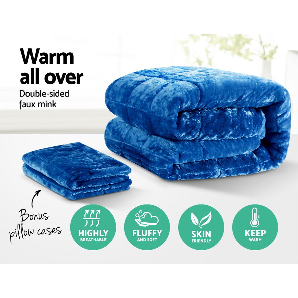 Giselle Bedding Faux Mink Quilt Set – Navy blue, Queen