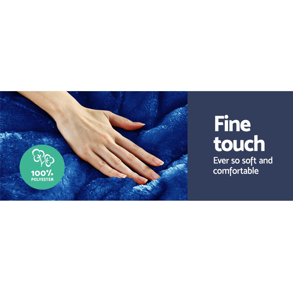 Giselle Bedding Faux Mink Quilt Set – Navy blue, Queen