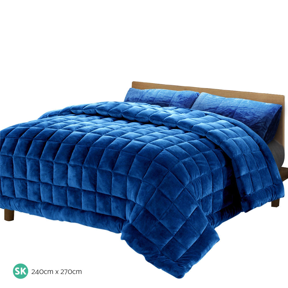 Giselle Bedding Faux Mink Quilt Set – Navy blue, Super King