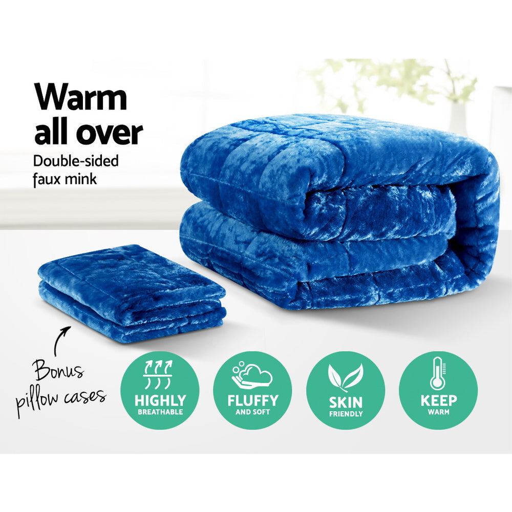 Giselle Bedding Faux Mink Quilt Set – Navy blue, Super King