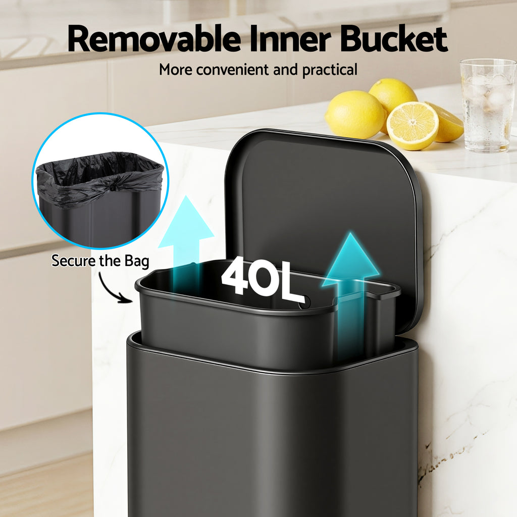 Cefito 40L Soft-Close Pedal Bin – Black