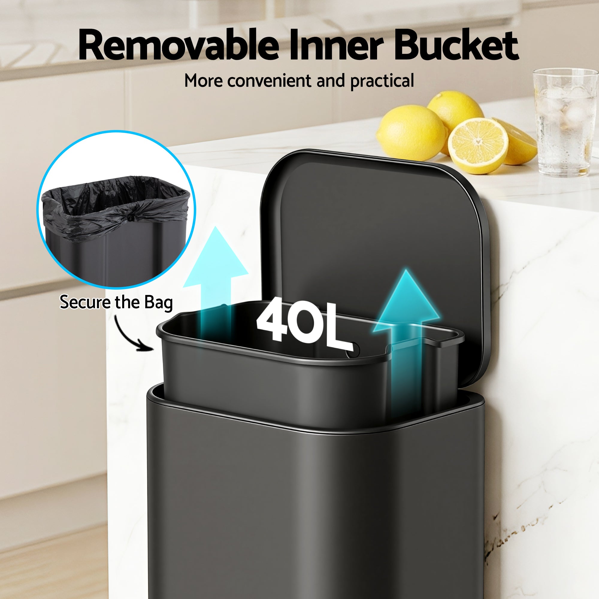 Cefito 40L Soft-Close Pedal Bin – Black
