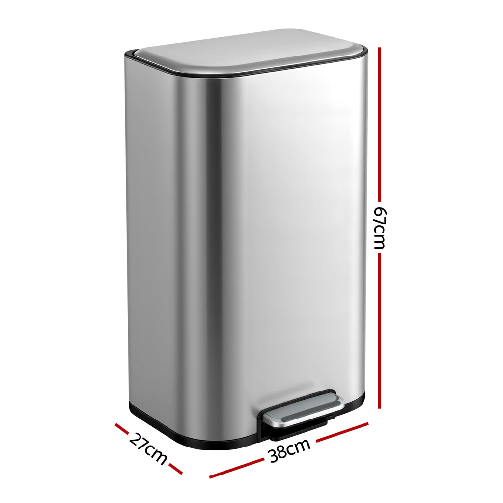 Cefito 40L Soft-Close Pedal Bin – Silver