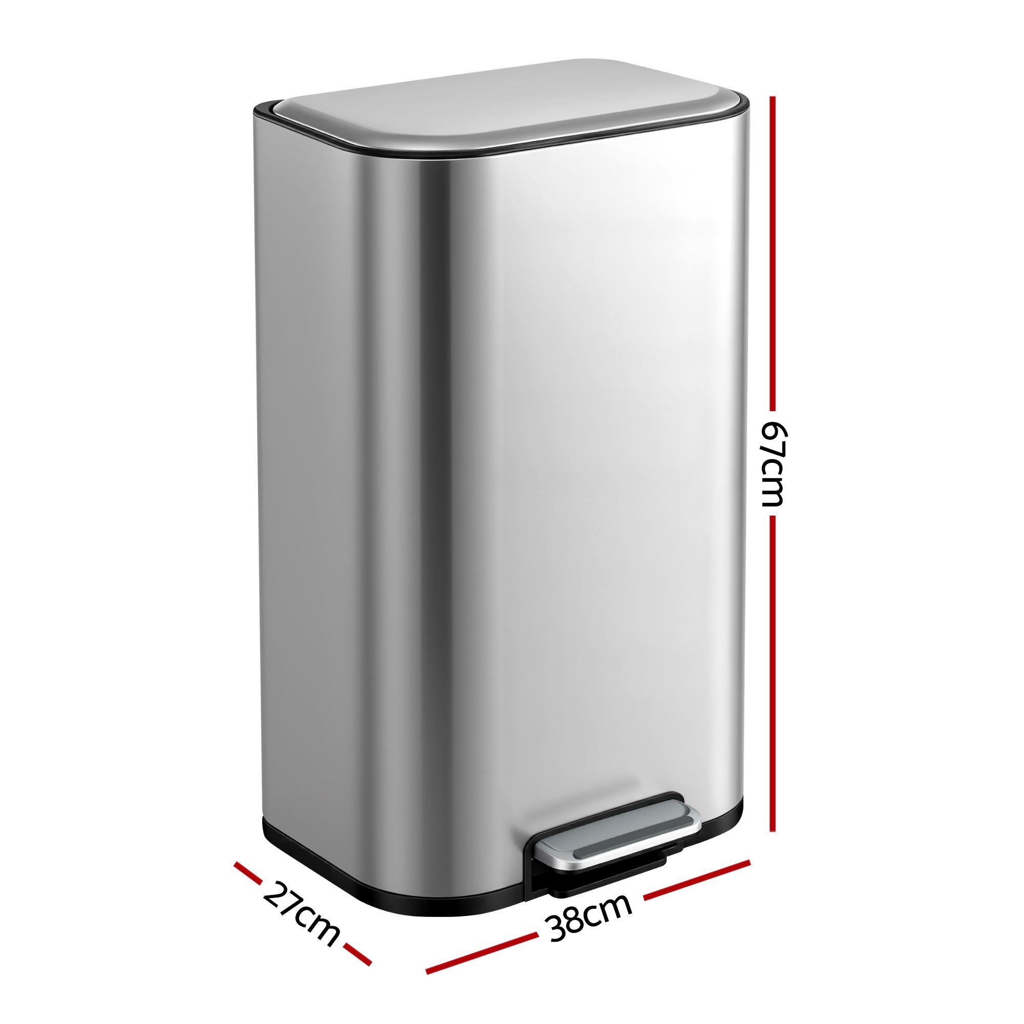 Cefito 40L Soft-Close Pedal Bin – Silver