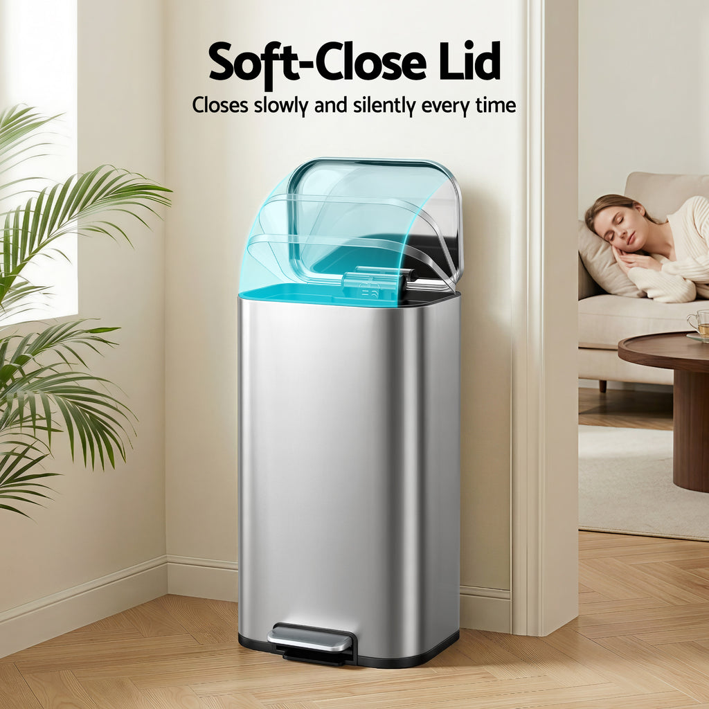 Cefito 40L Soft-Close Pedal Bin – Silver