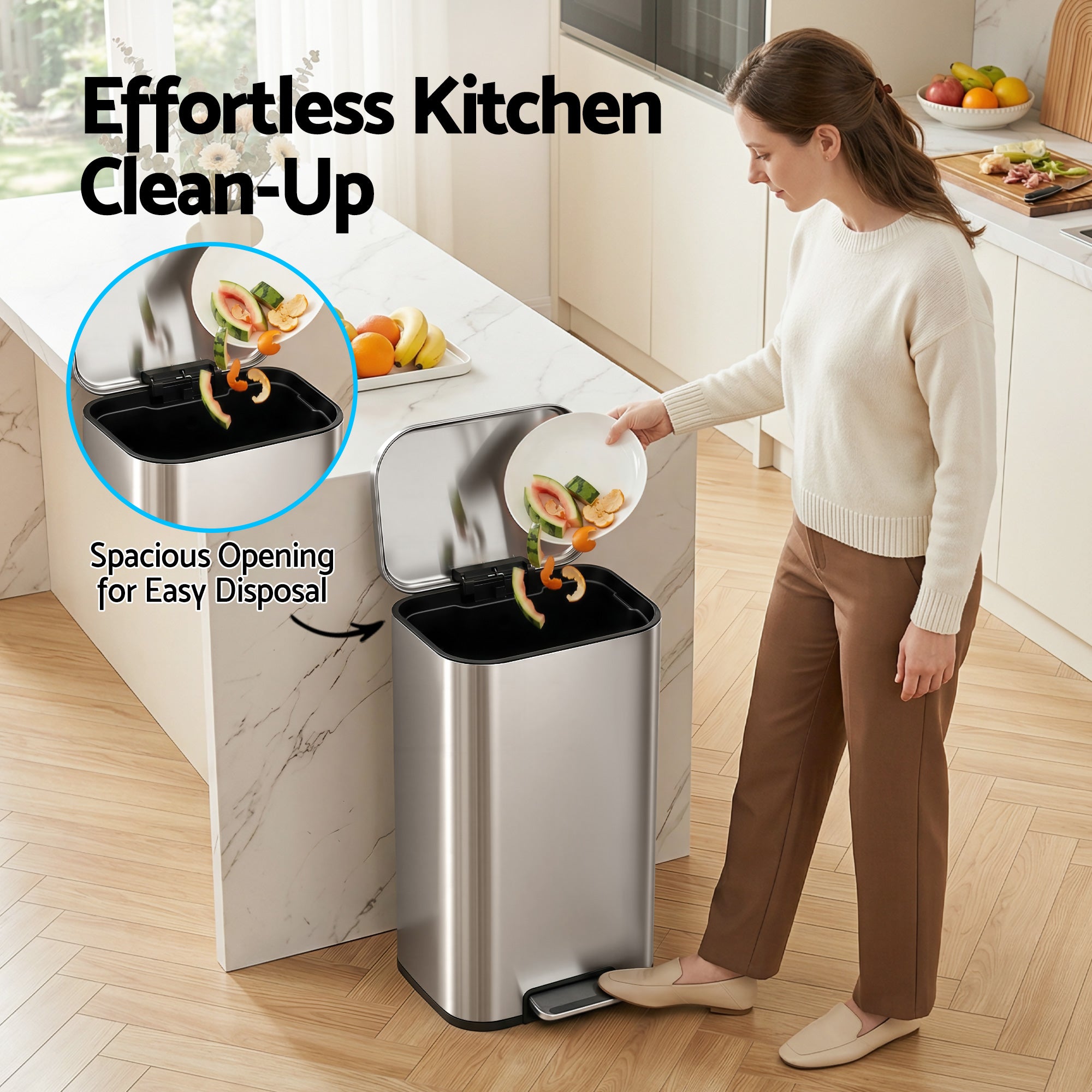 Cefito 40L Soft-Close Pedal Bin – Silver