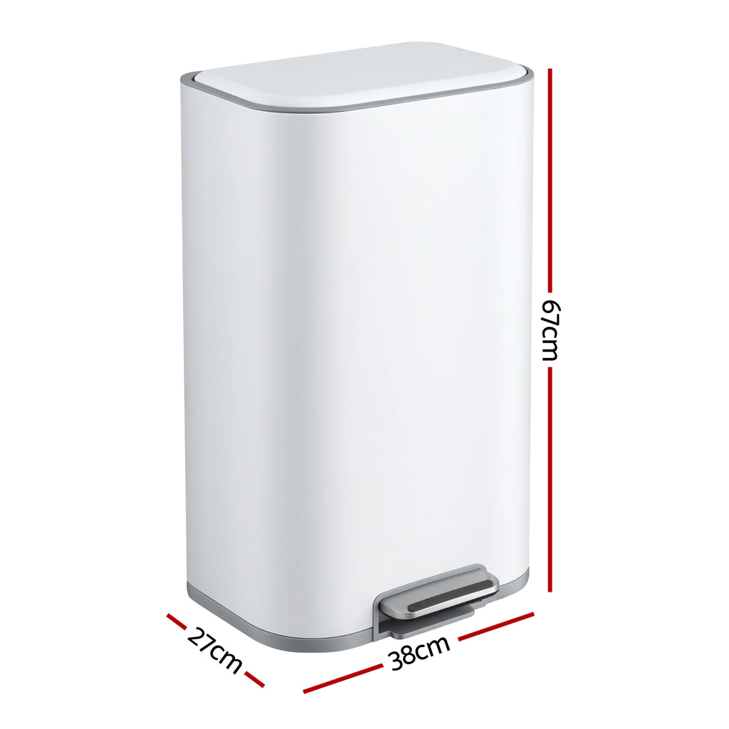Cefito 40L Soft-Close Pedal Bin – White