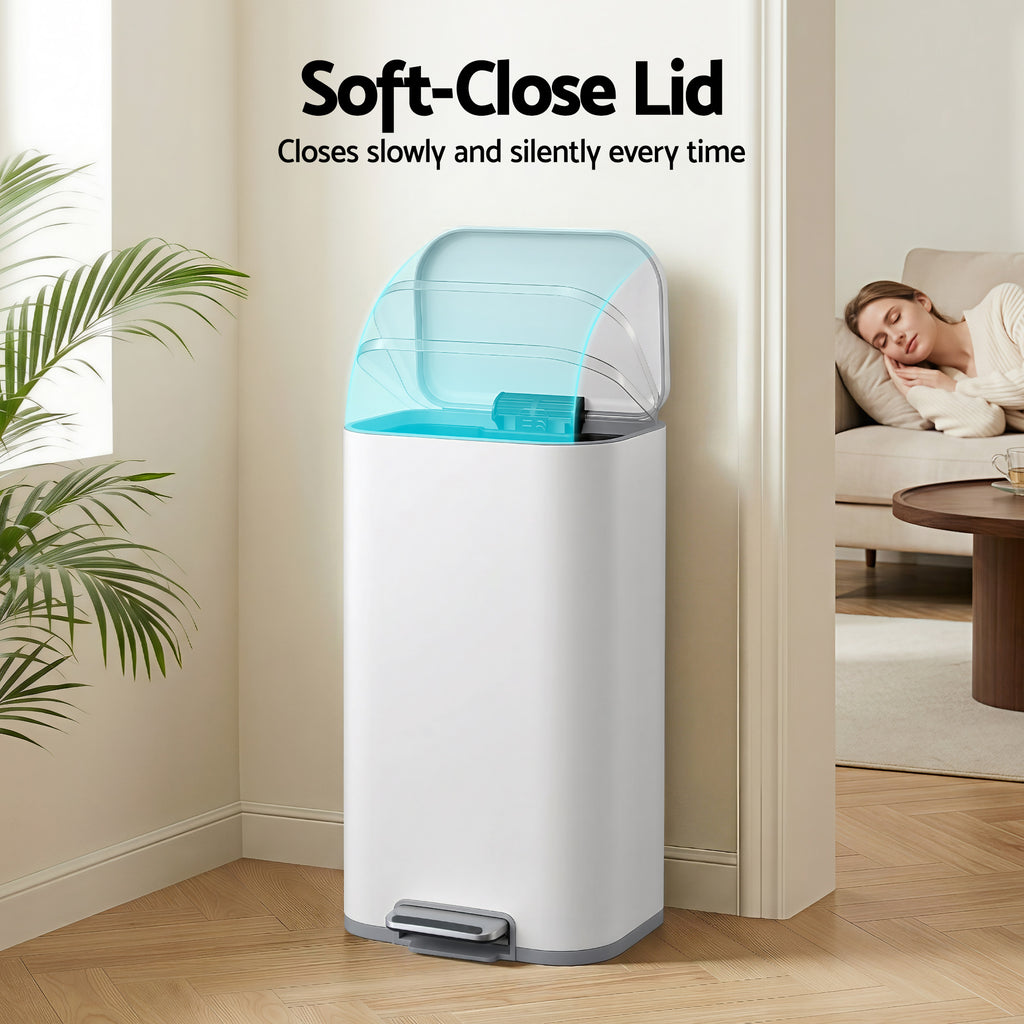 Cefito 40L Soft-Close Pedal Bin – White