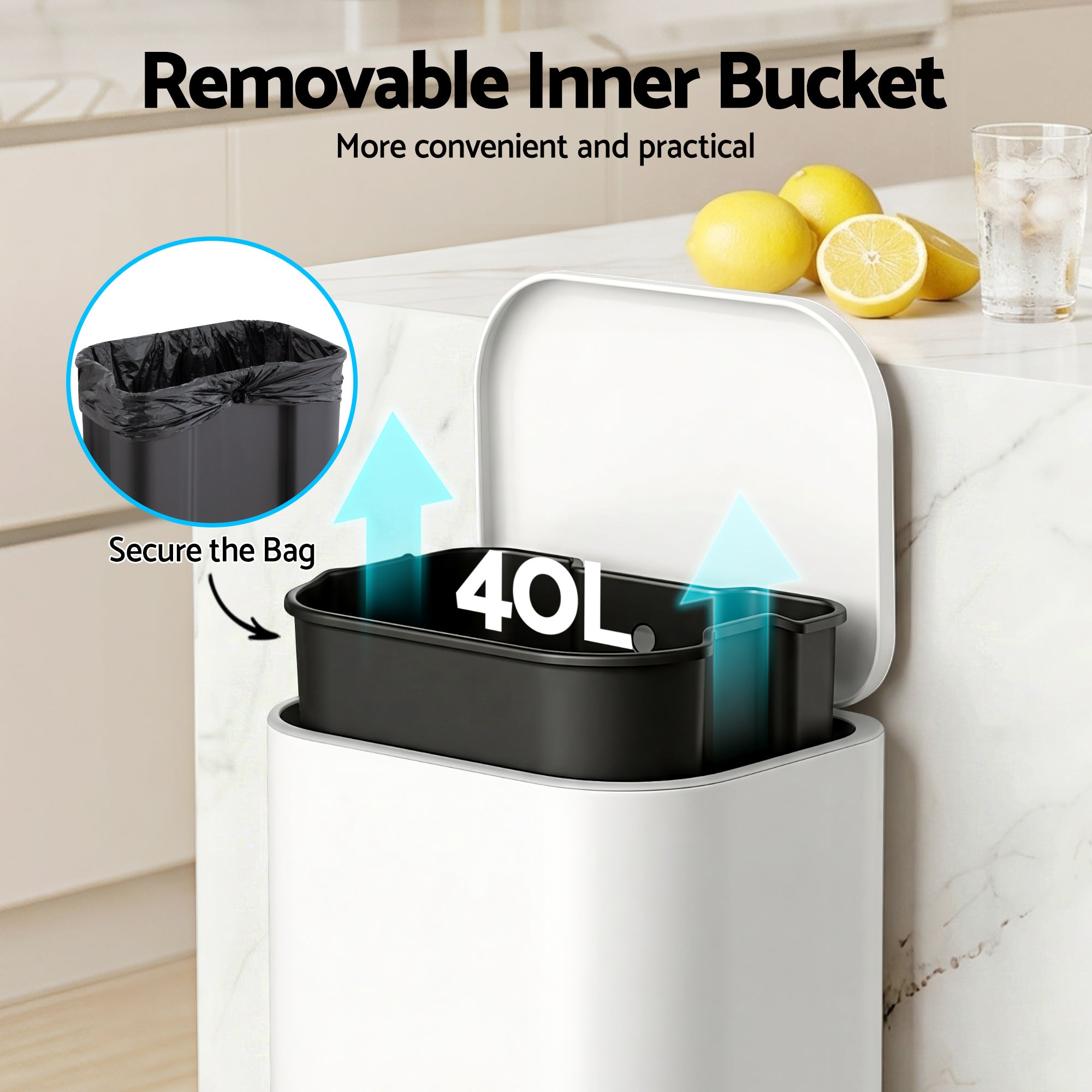 Cefito 40L Soft-Close Pedal Bin – White