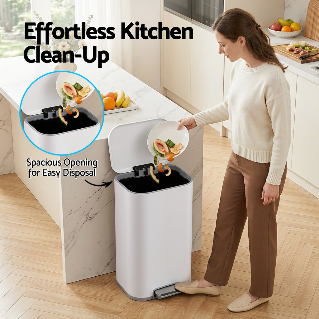 Cefito 40L Soft-Close Pedal Bin – White