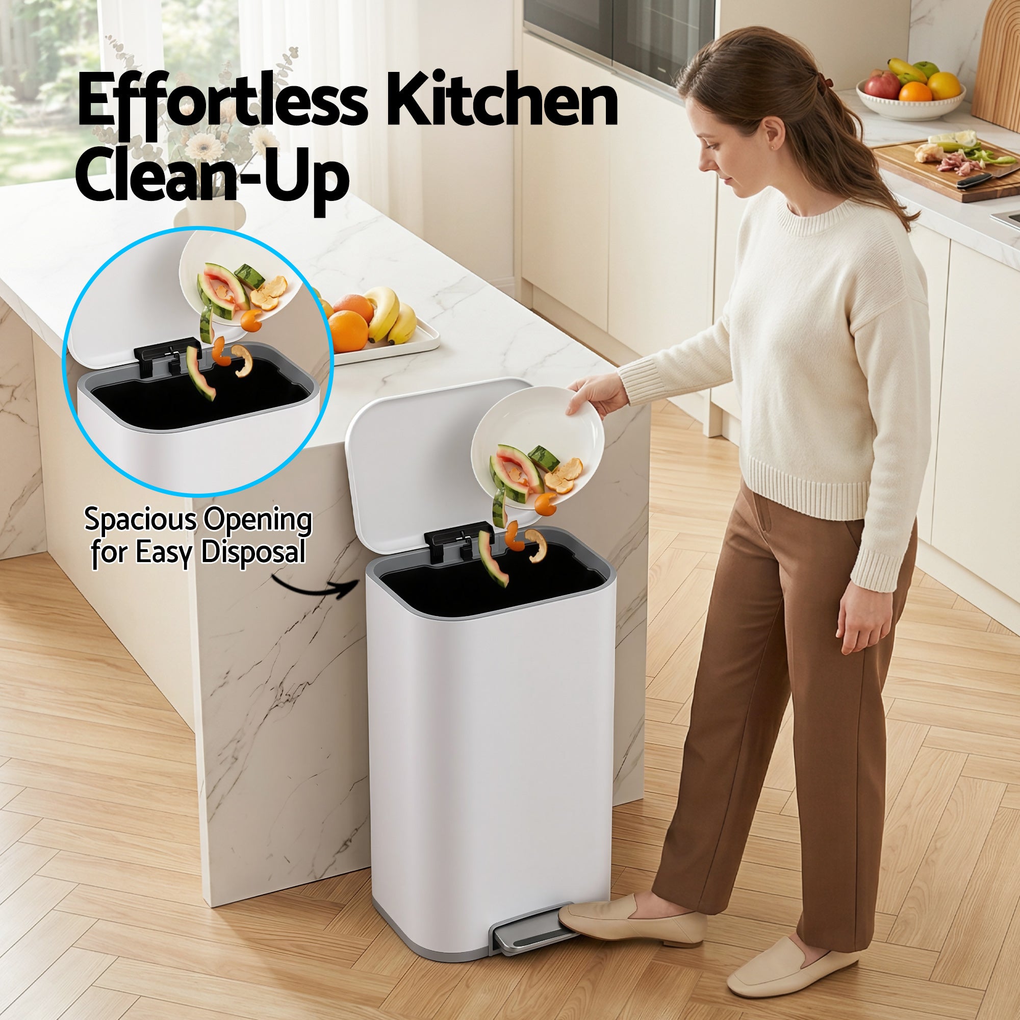 Cefito 40L Soft-Close Pedal Bin – White