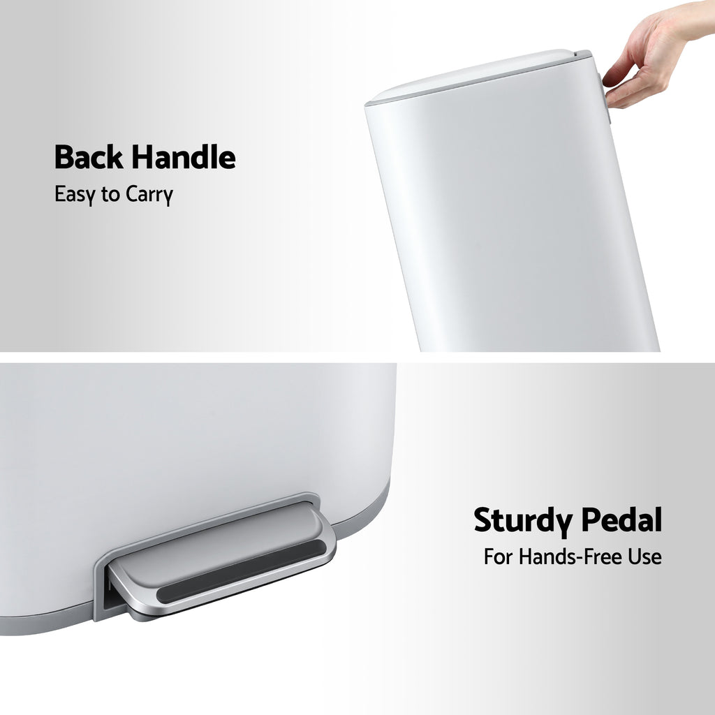 Cefito 40L Soft-Close Pedal Bin – White
