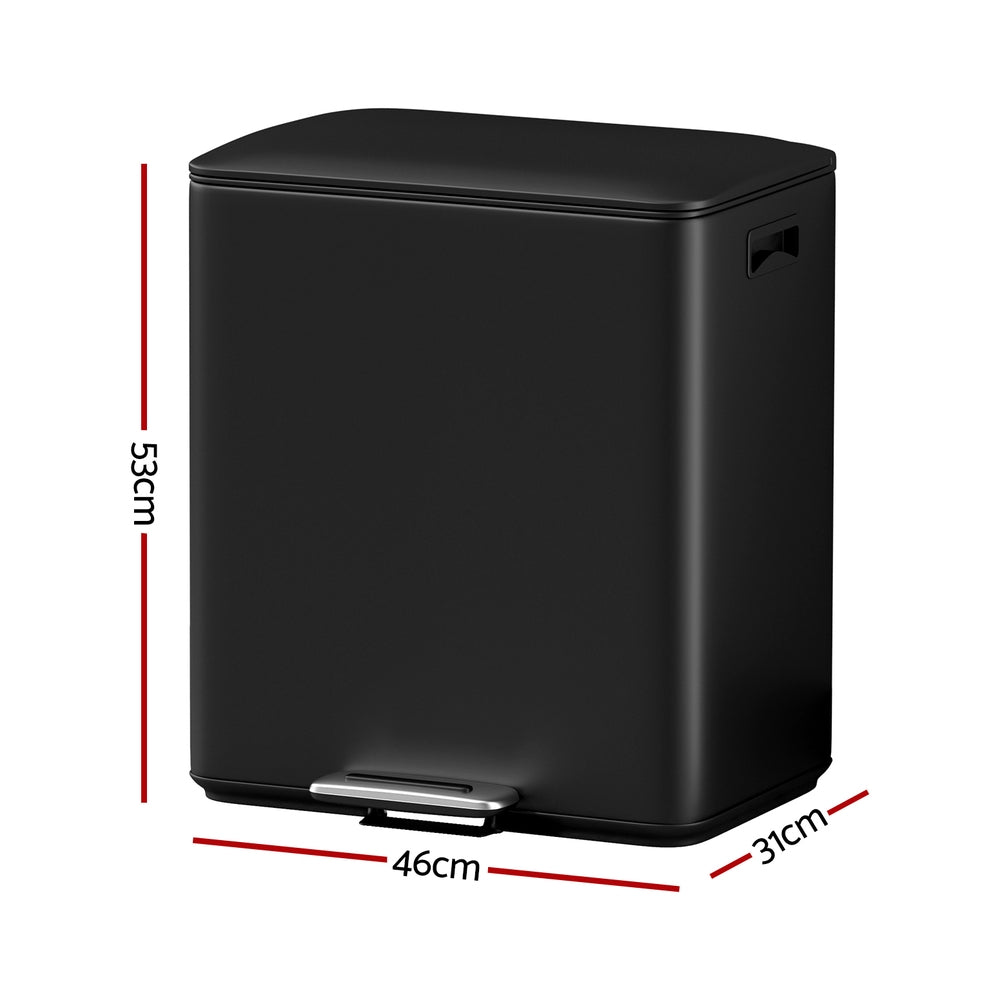 Cefito 40L Dual-Compartment Pedal Bin – Black