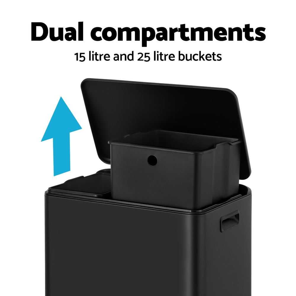 Cefito 40L Dual-Compartment Pedal Bin – Black
