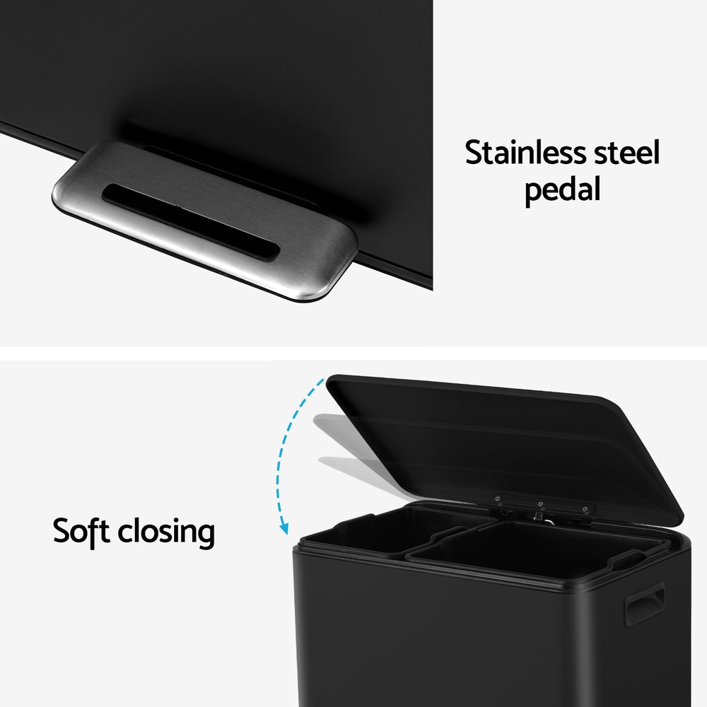 Cefito 40L Dual-Compartment Pedal Bin – Black