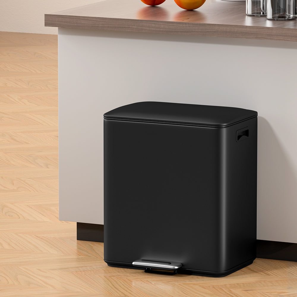 Cefito 40L Dual-Compartment Pedal Bin – Black