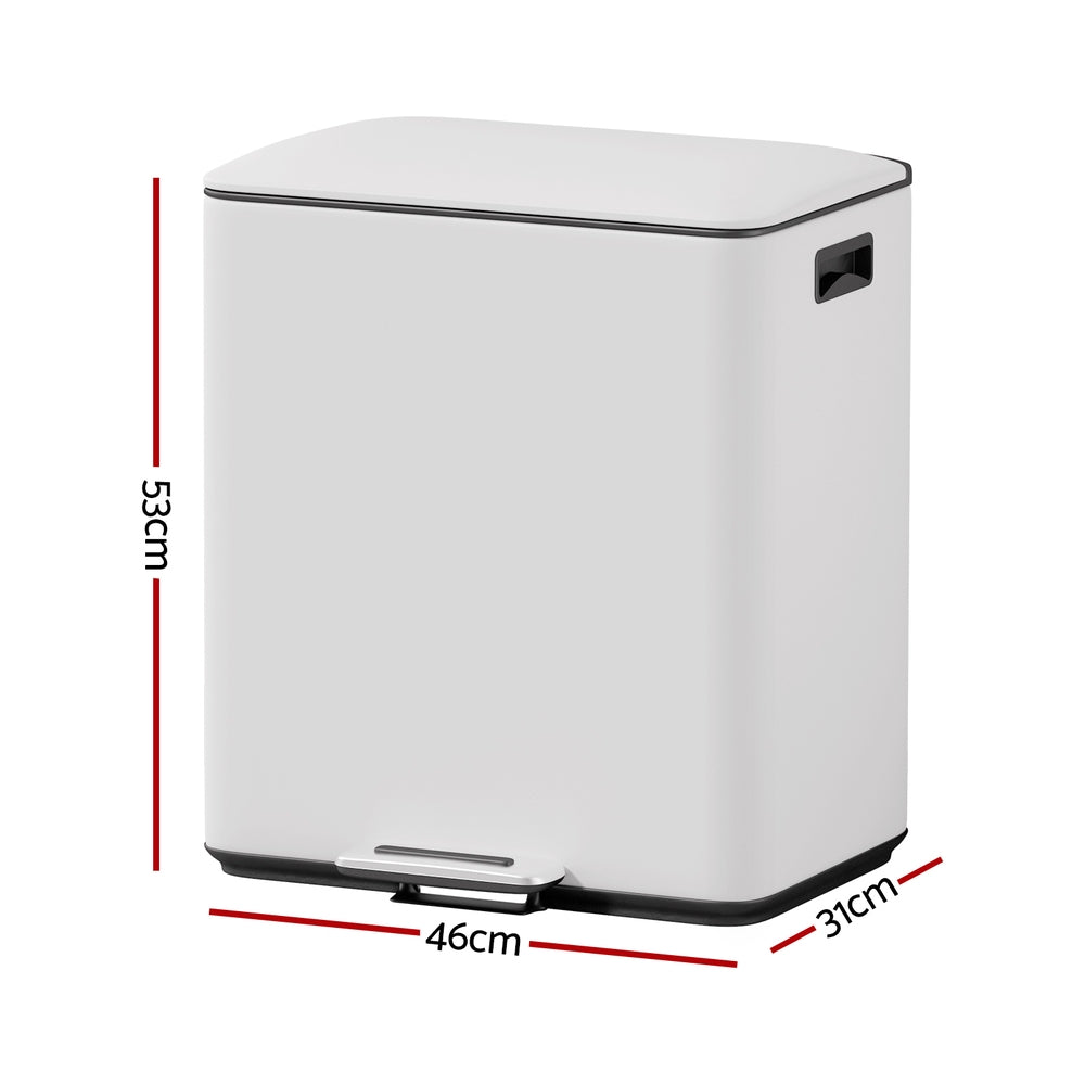 Cefito 40L Dual-Compartment Pedal Bin – White
