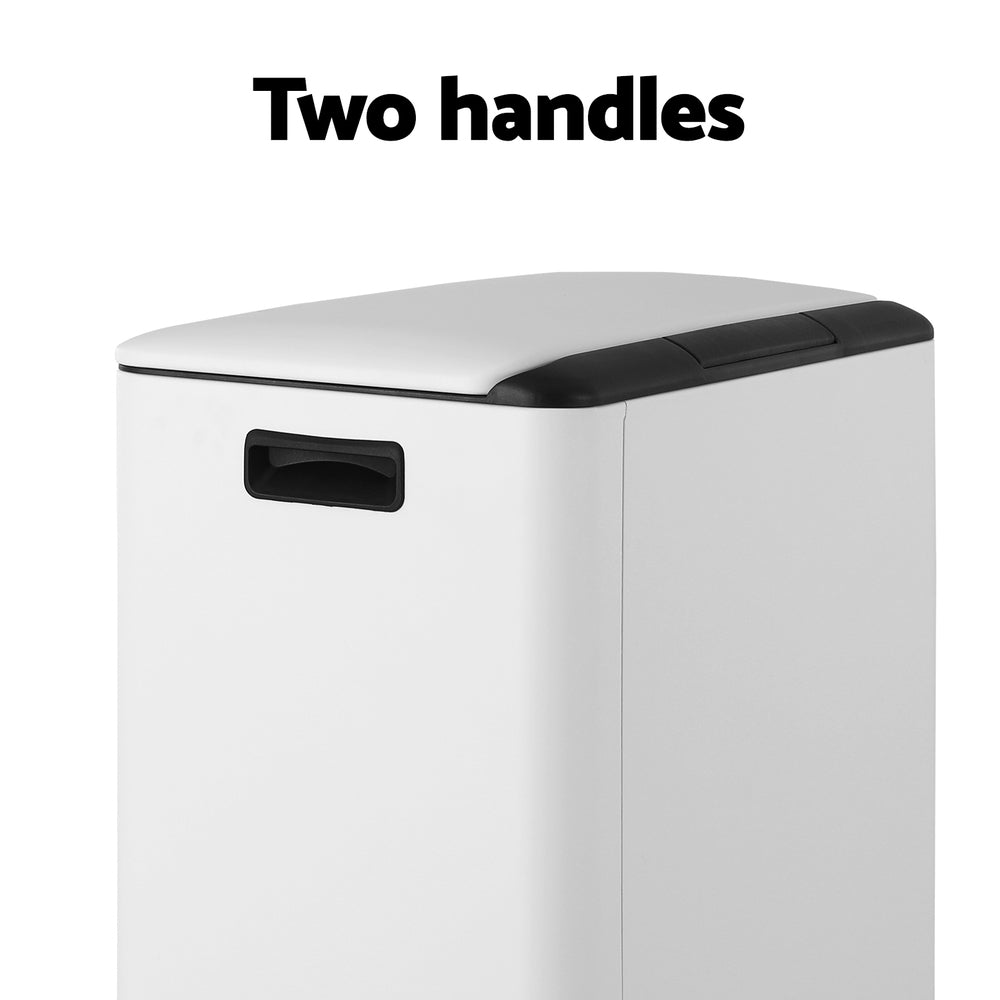 Cefito 40L Dual-Compartment Pedal Bin – White