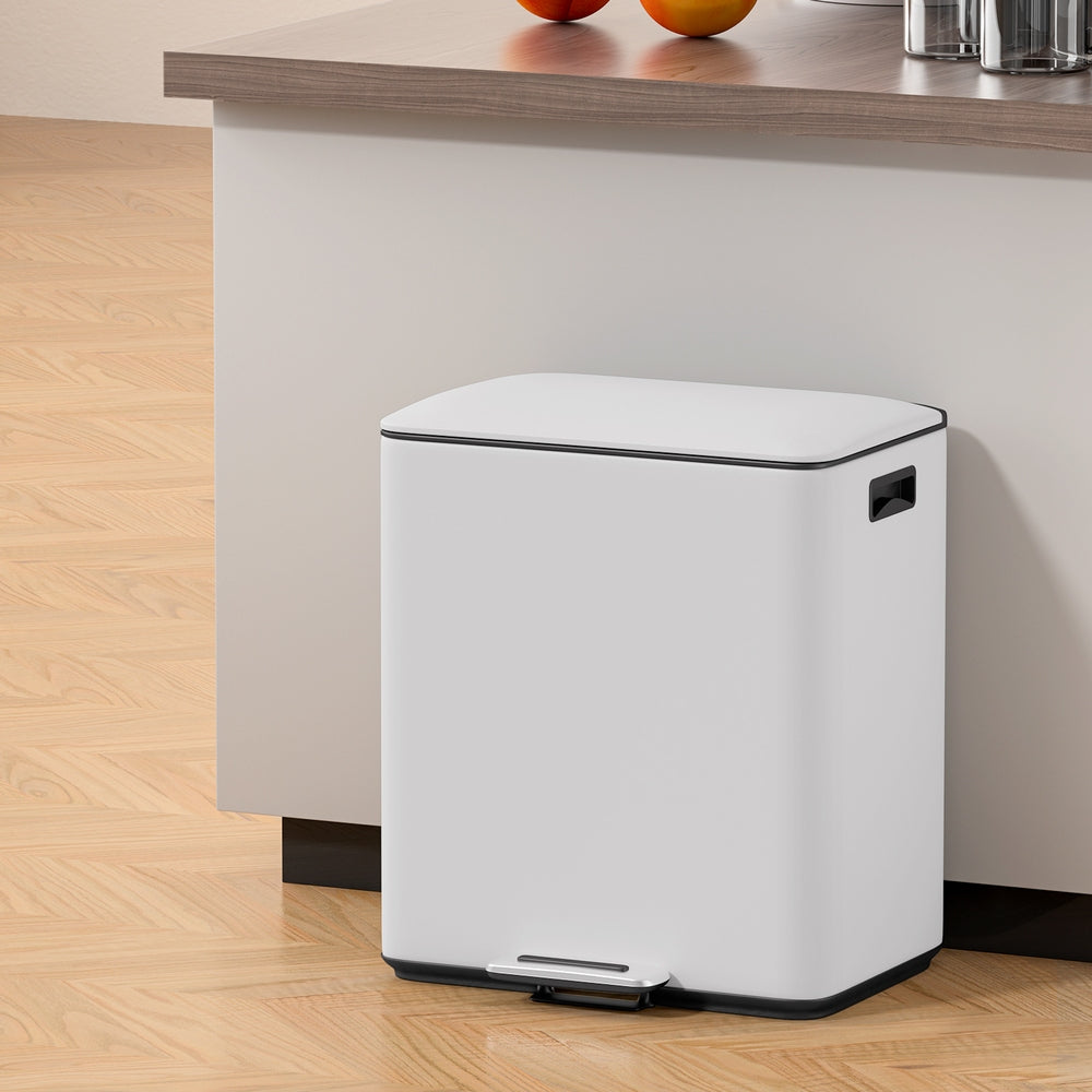 Cefito 40L Dual-Compartment Pedal Bin – White