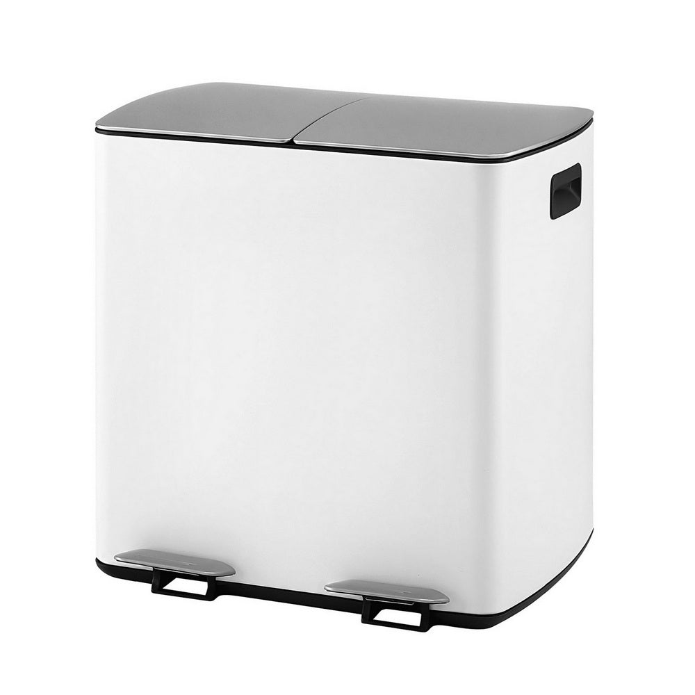 Cefito 40L Dual-Compartment Pedal Bin – White