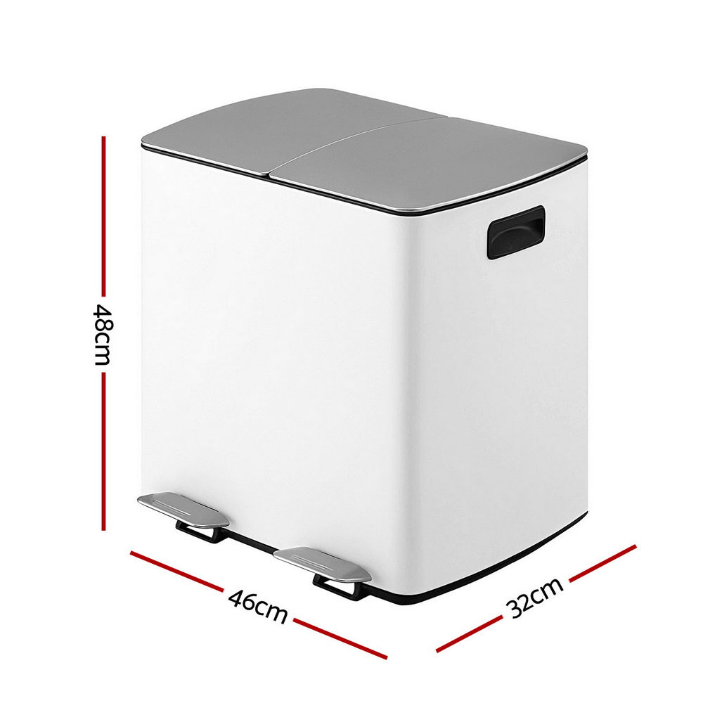 Cefito 40L Dual-Compartment Pedal Bin – White