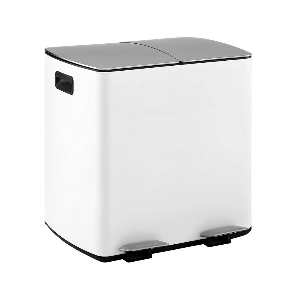 Cefito 40L Dual-Compartment Pedal Bin – White