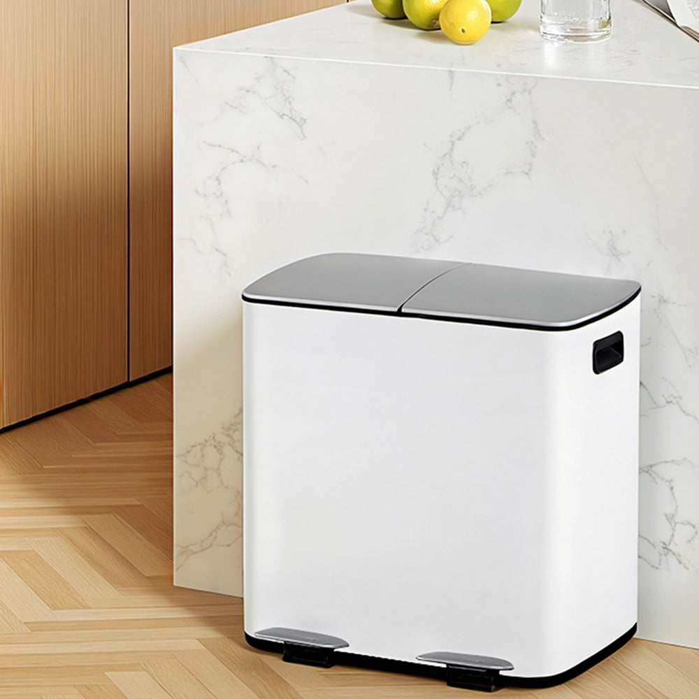 Cefito 40L Dual-Compartment Pedal Bin – White