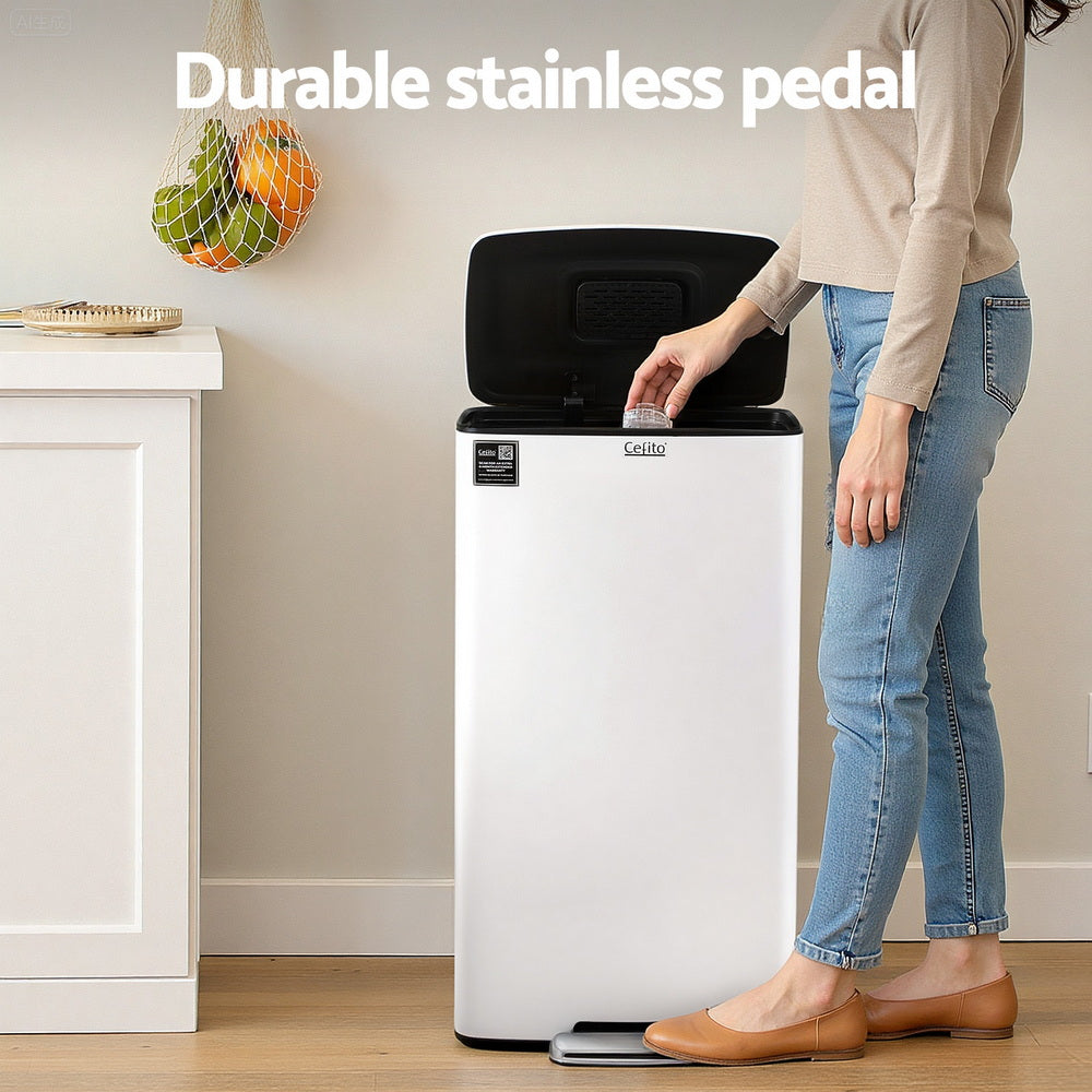 Cefito 40L Pedal Bin – White