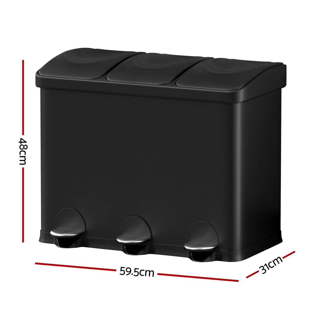 Cefito 45L Triple-Compartment Pedal Bin