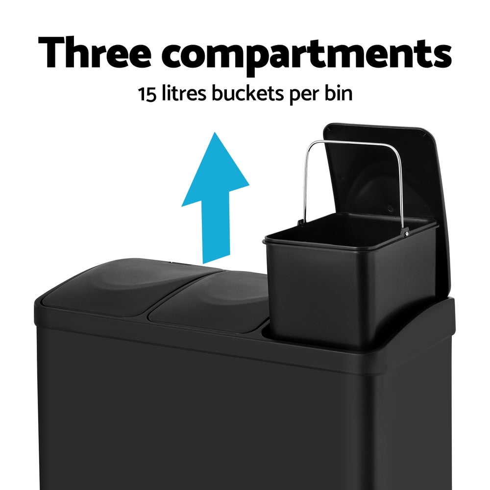 Cefito 45L Triple-Compartment Pedal Bin