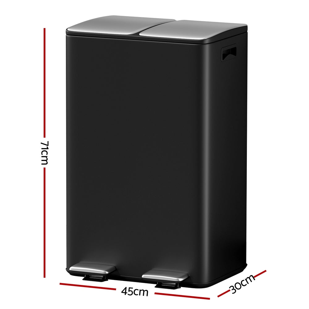 Cefito 60L Dual-Compartment Pedal Bin – Black