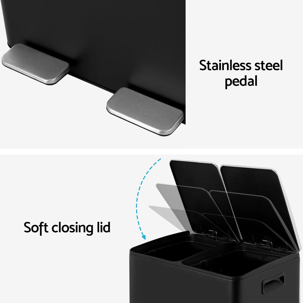 Cefito 60L Dual-Compartment Pedal Bin – Black