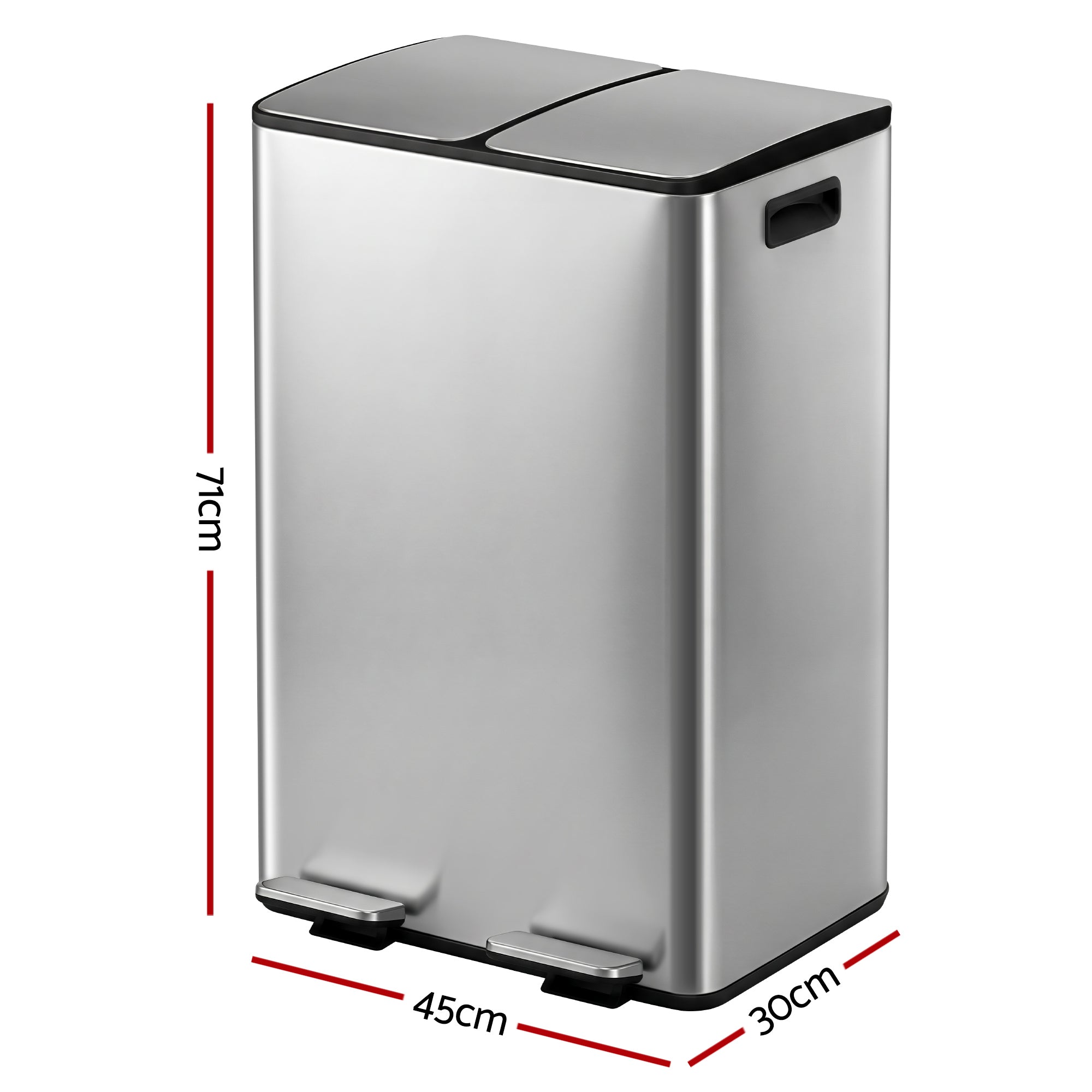 Cefito 60L Dual-Compartment Pedal Bin – Silver