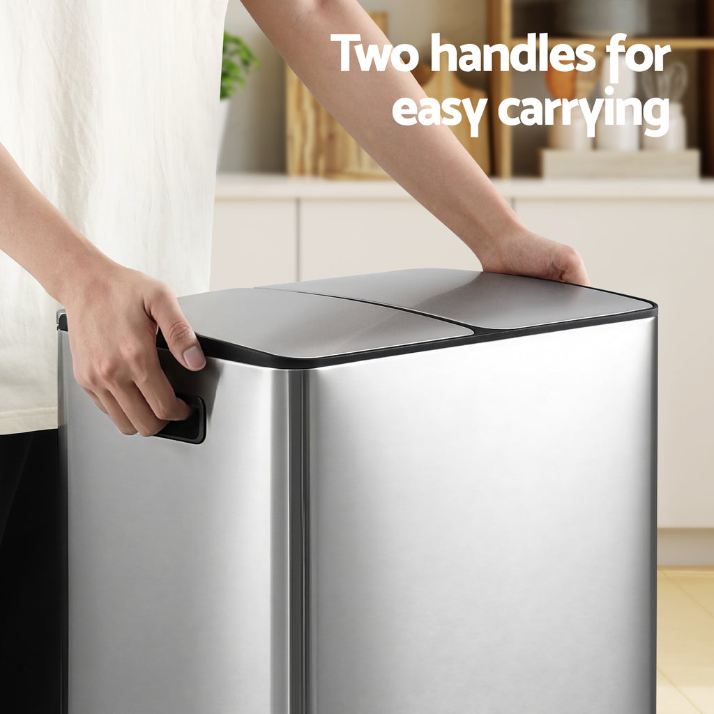 Cefito 60L Dual-Compartment Pedal Bin – Silver