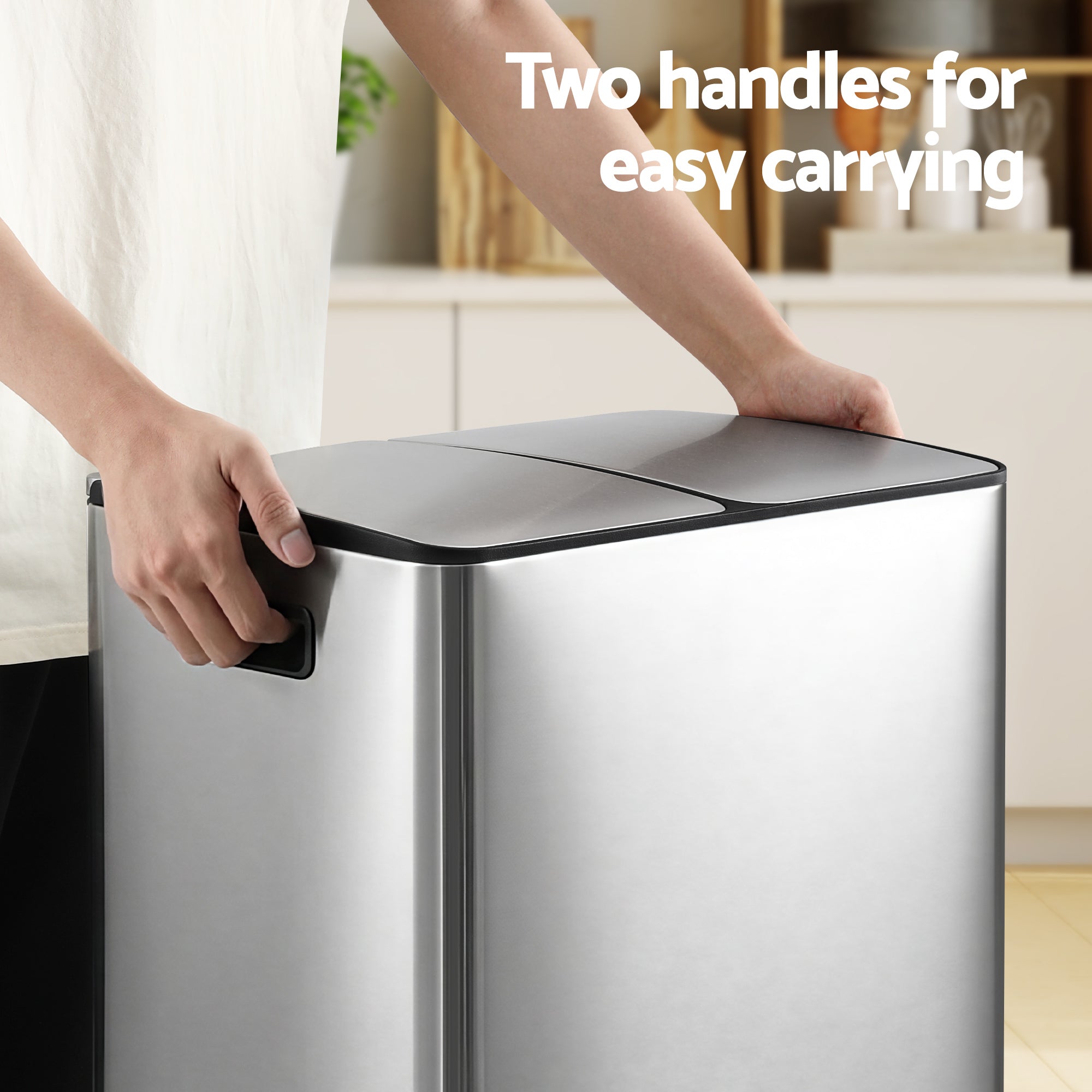 Cefito 60L Dual-Compartment Pedal Bin – Silver