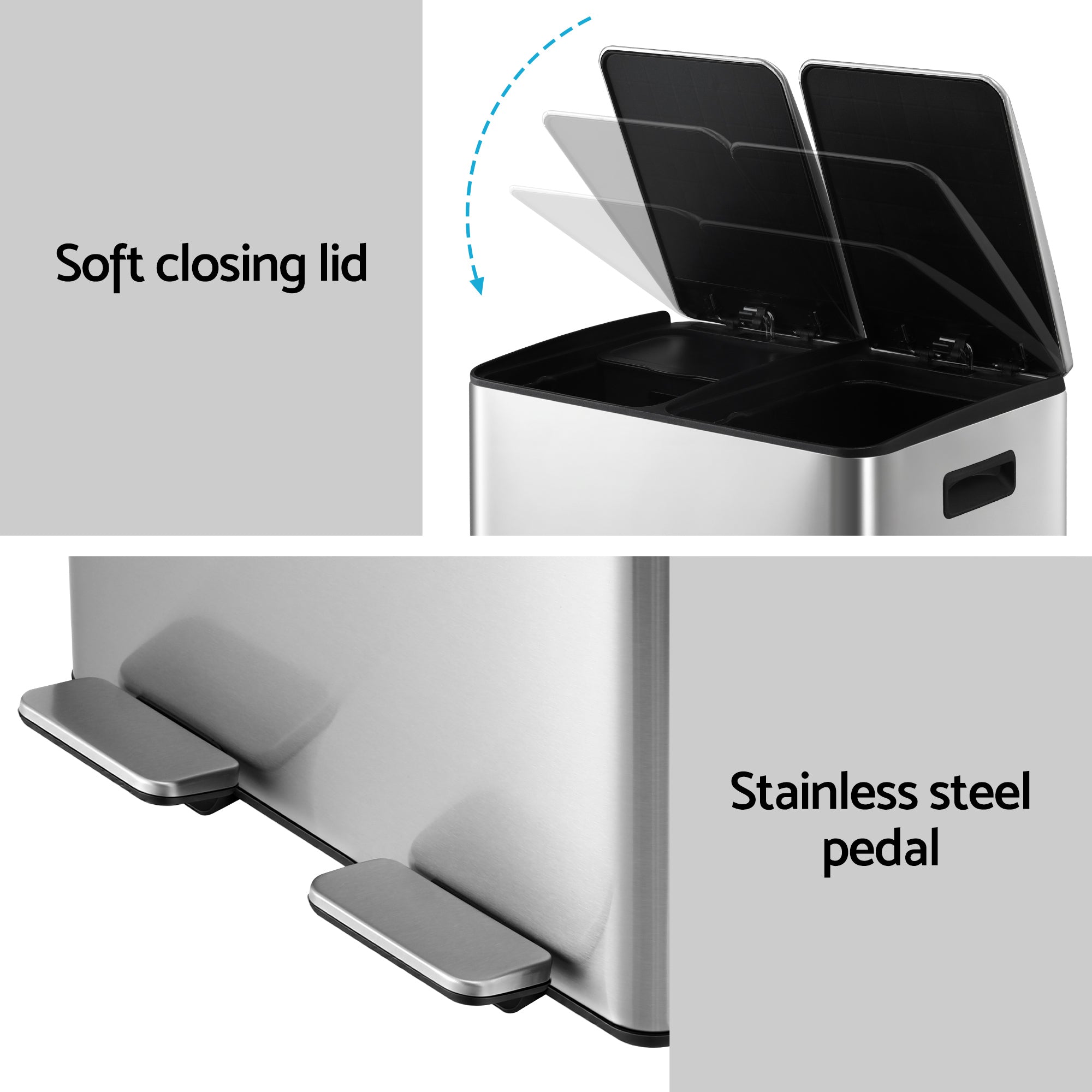 Cefito 60L Dual-Compartment Pedal Bin – Silver