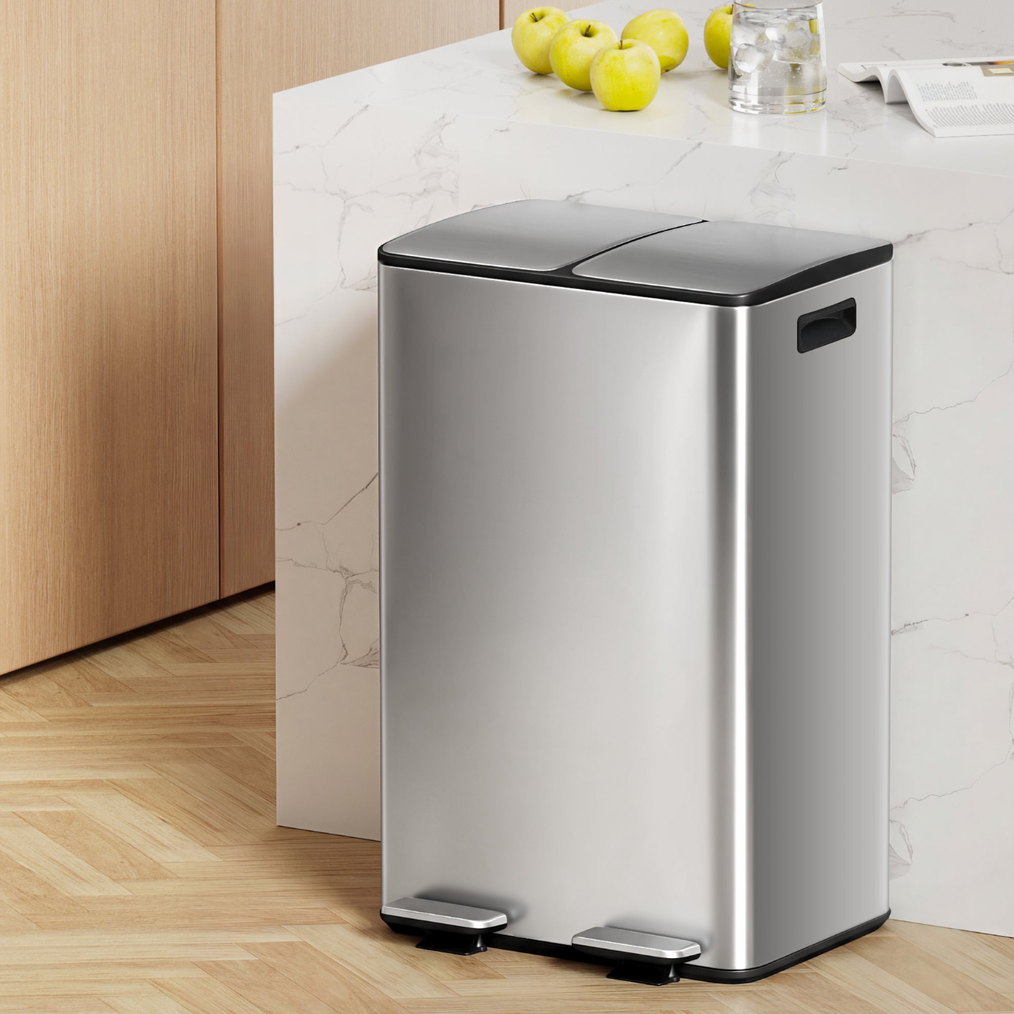 Cefito 60L Dual-Compartment Pedal Bin – Silver