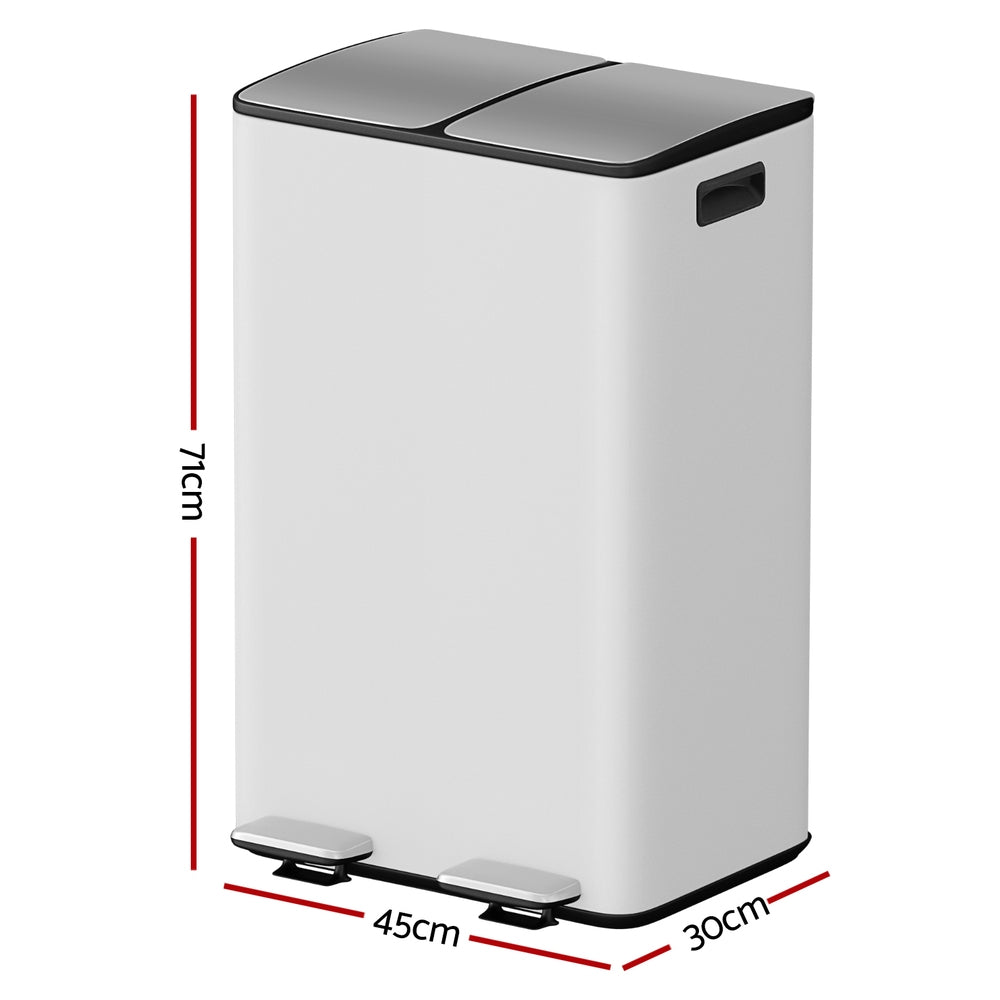 Cefito 60L Dual-Compartment Pedal Bin – White