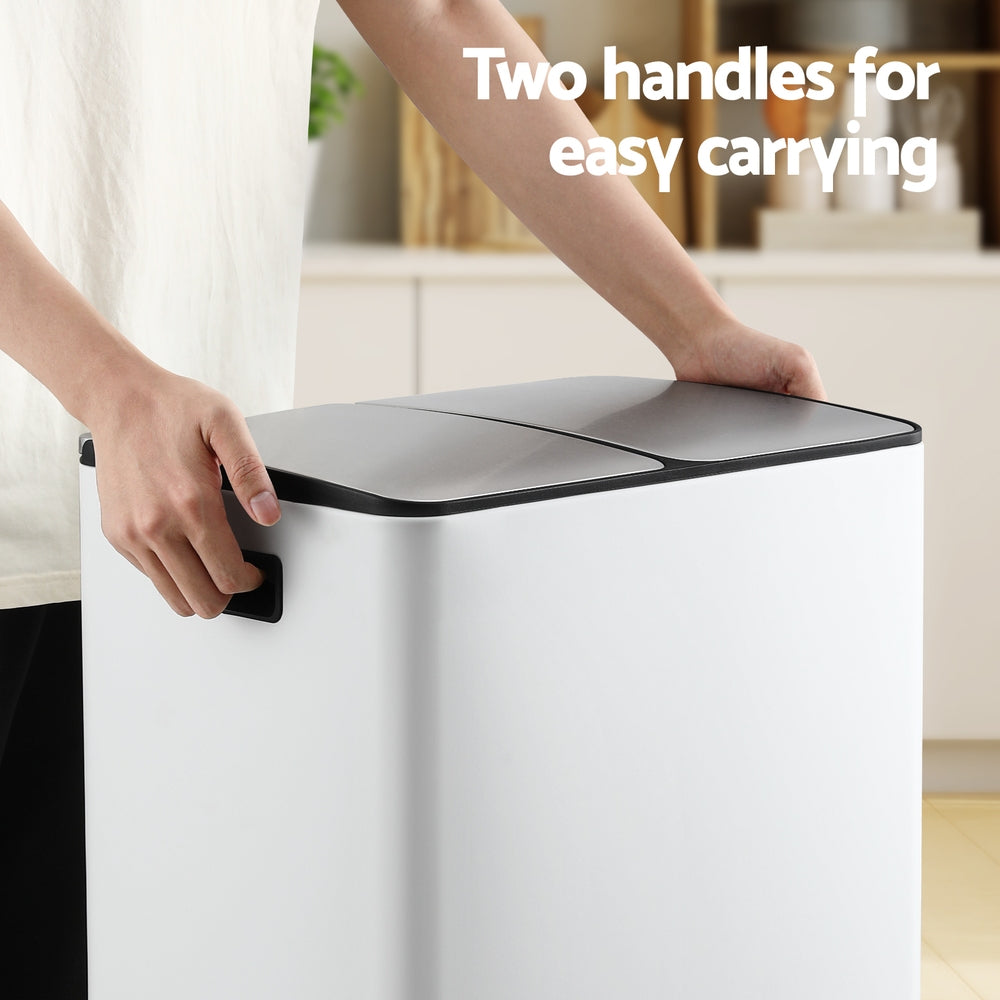 Cefito 60L Dual-Compartment Pedal Bin – White