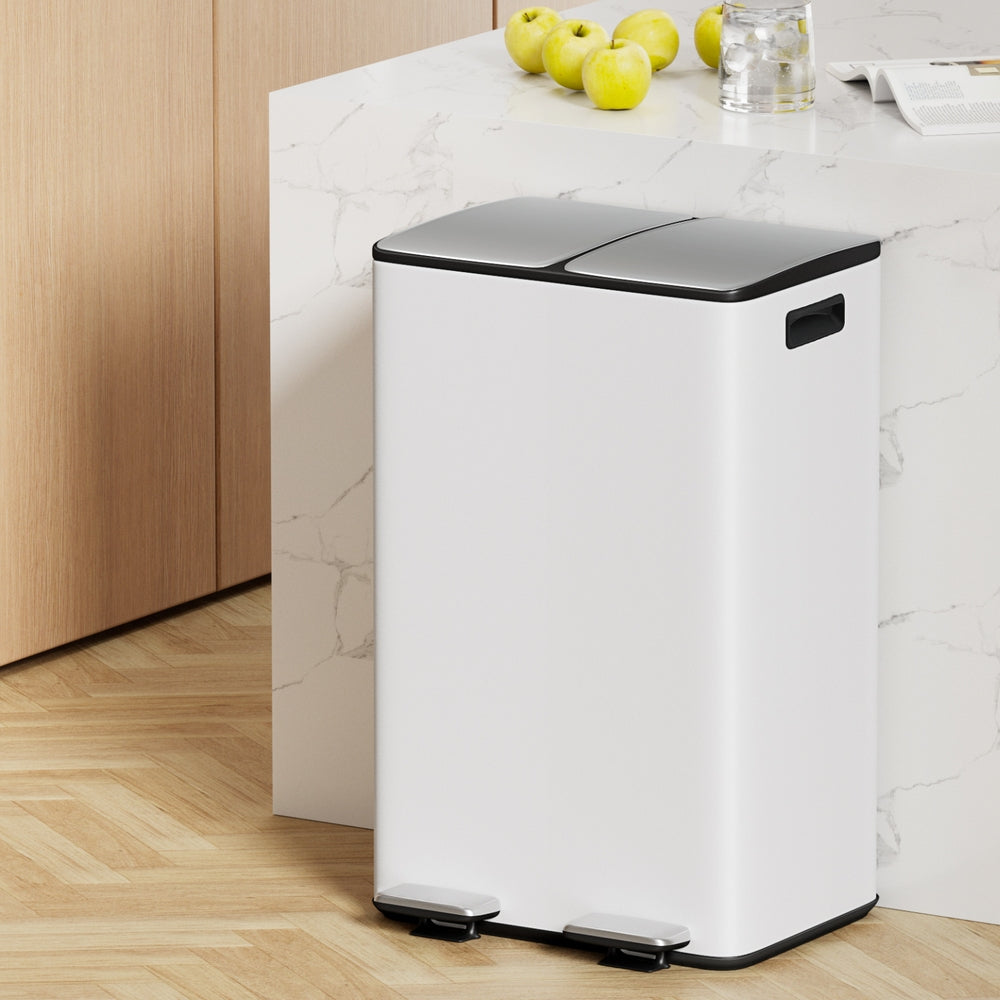 Cefito 60L Dual-Compartment Pedal Bin – White