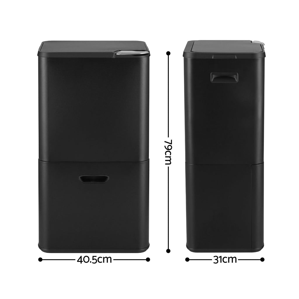 Cefito 63L Three-Compartment Bin – Black
