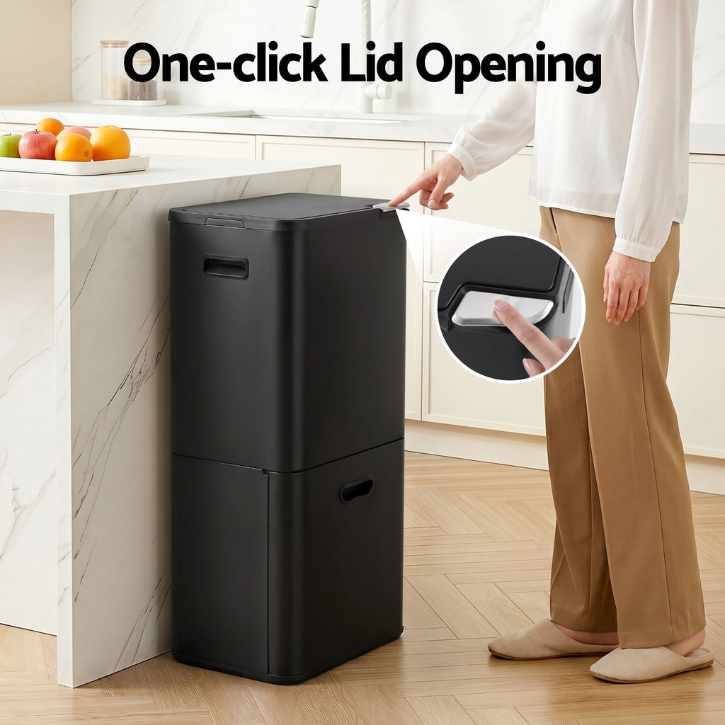 Cefito 63L Three-Compartment Bin – Black