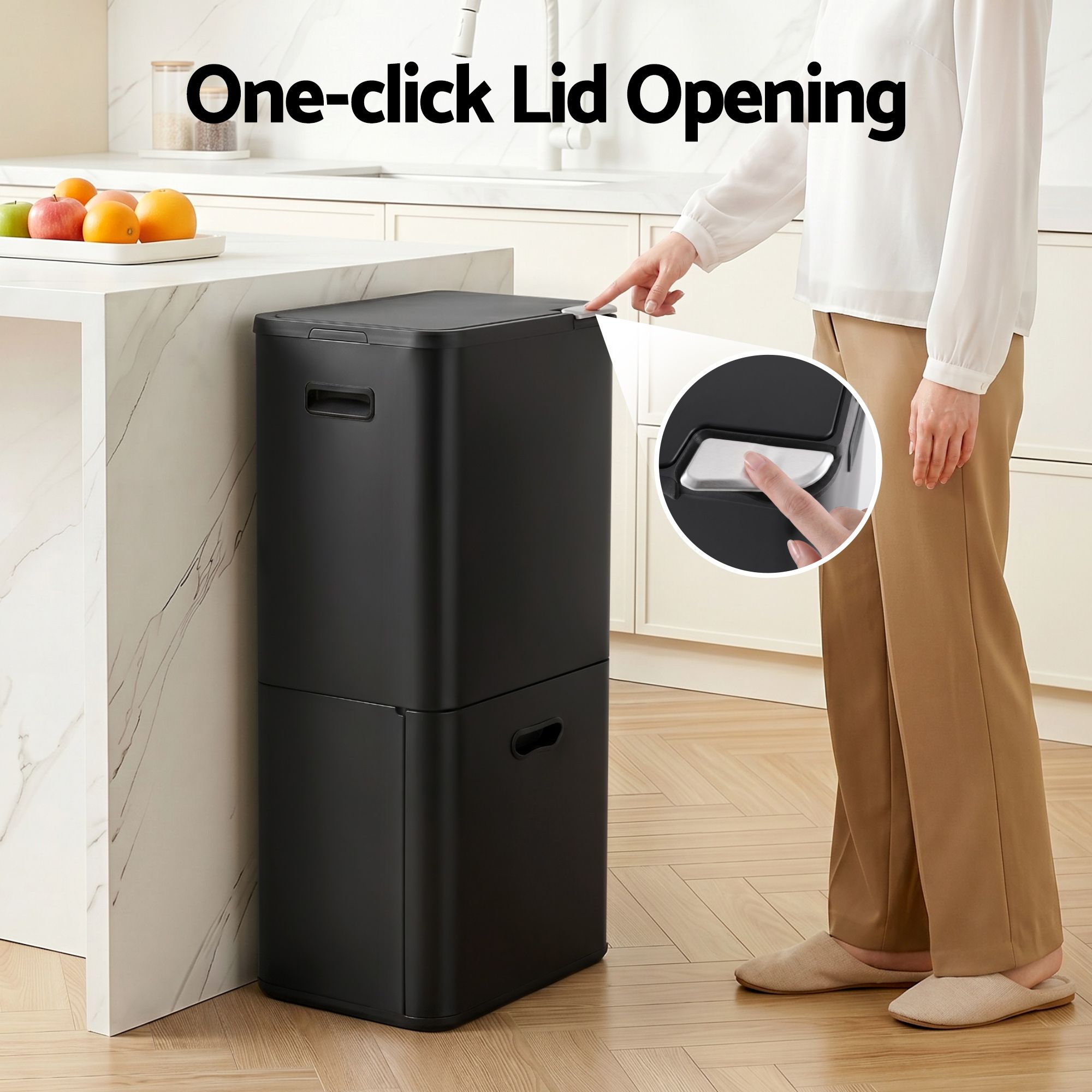 Cefito 63L Three-Compartment Bin – Black