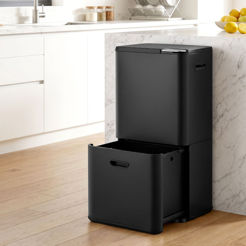 Cefito 63L Three-Compartment Bin – Black