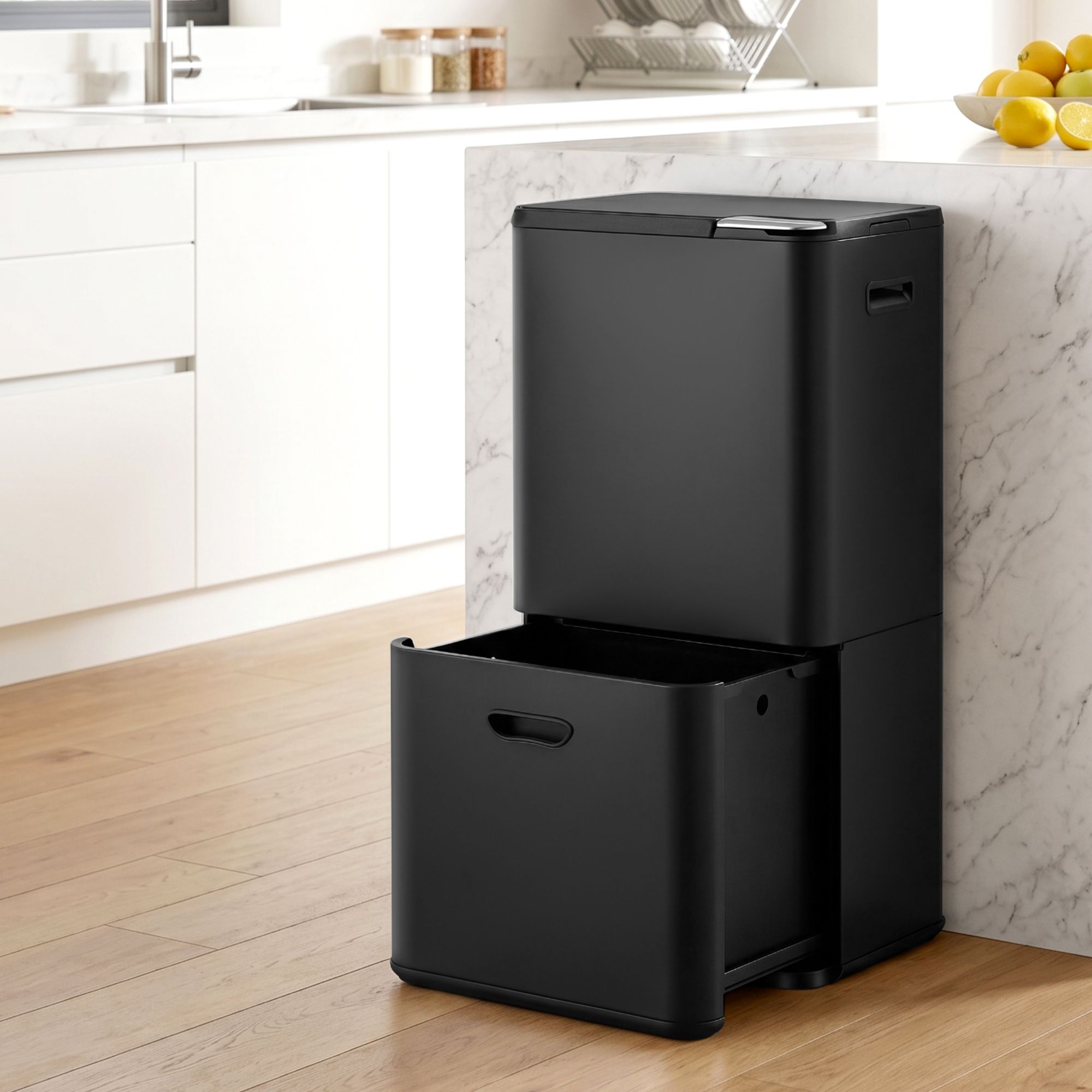 Cefito 63L Three-Compartment Bin – Black