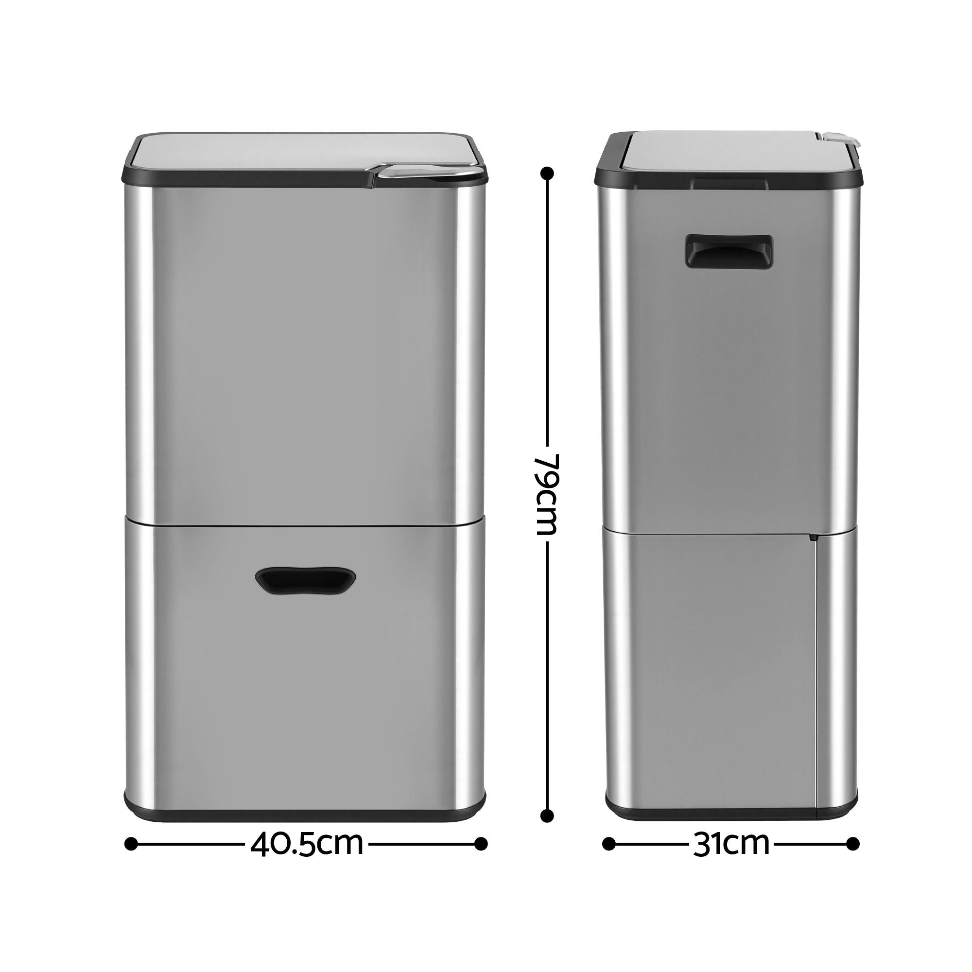 Cefito 63L Three-Compartment Bin – Stainless Steel