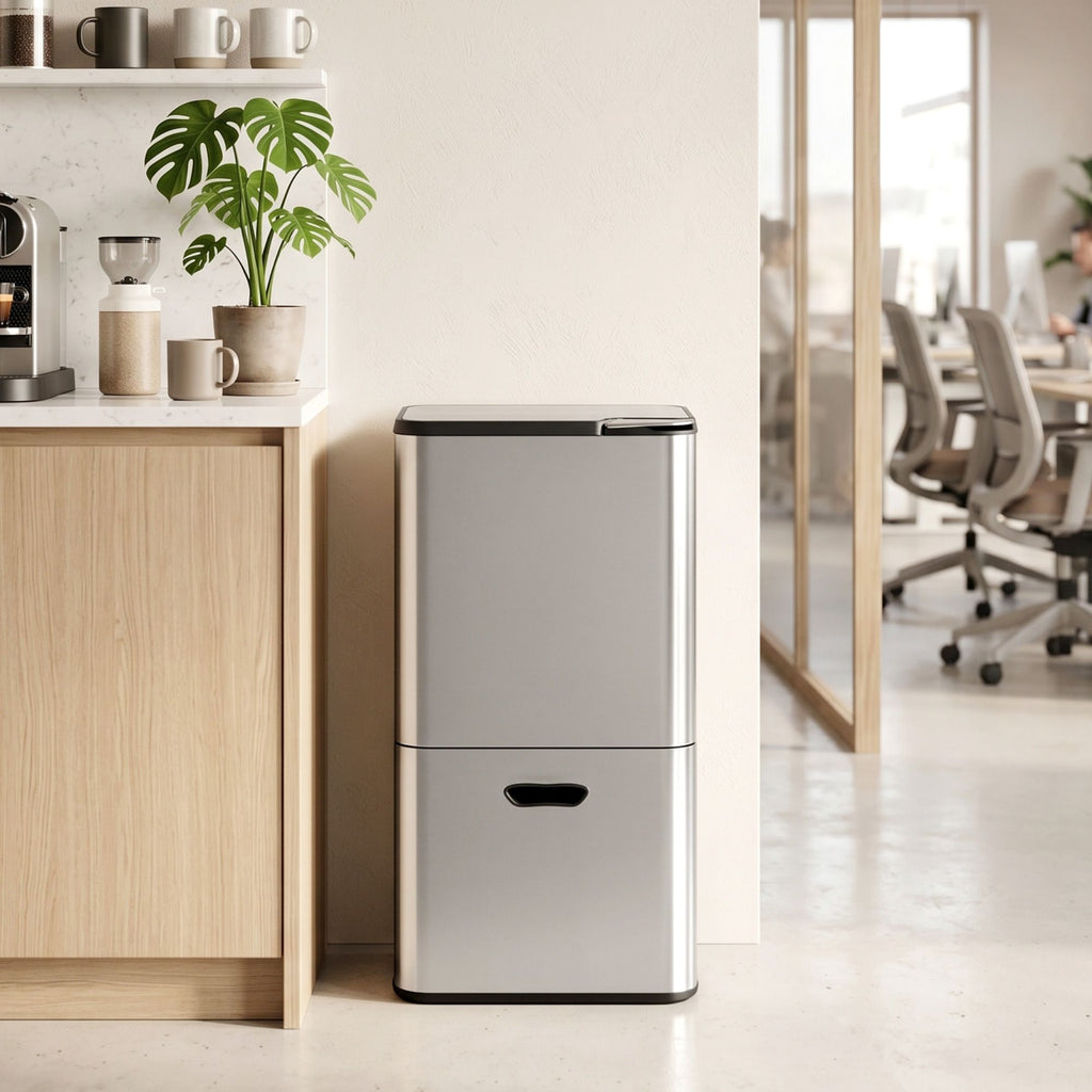 Cefito 63L Three-Compartment Bin – Stainless Steel